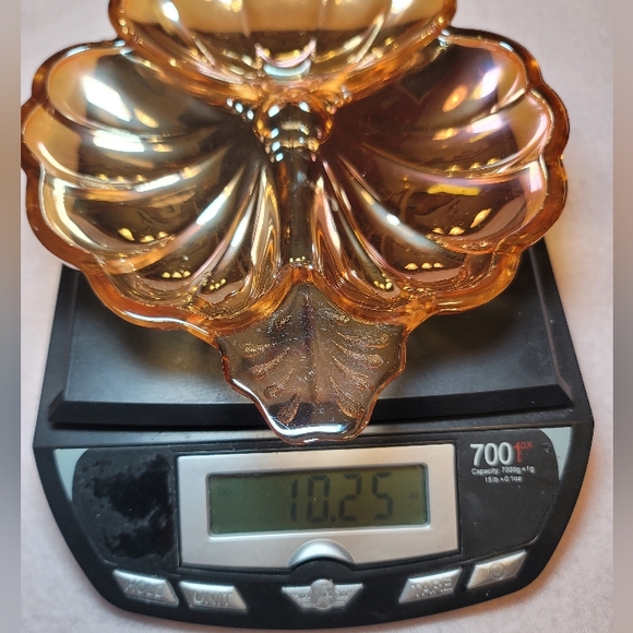 0824. A Pair ~ Vintage ~ Jeannette ~ Marigold ~ 3 Section ~ Carnival Glass ~ - Picture 10 of 11